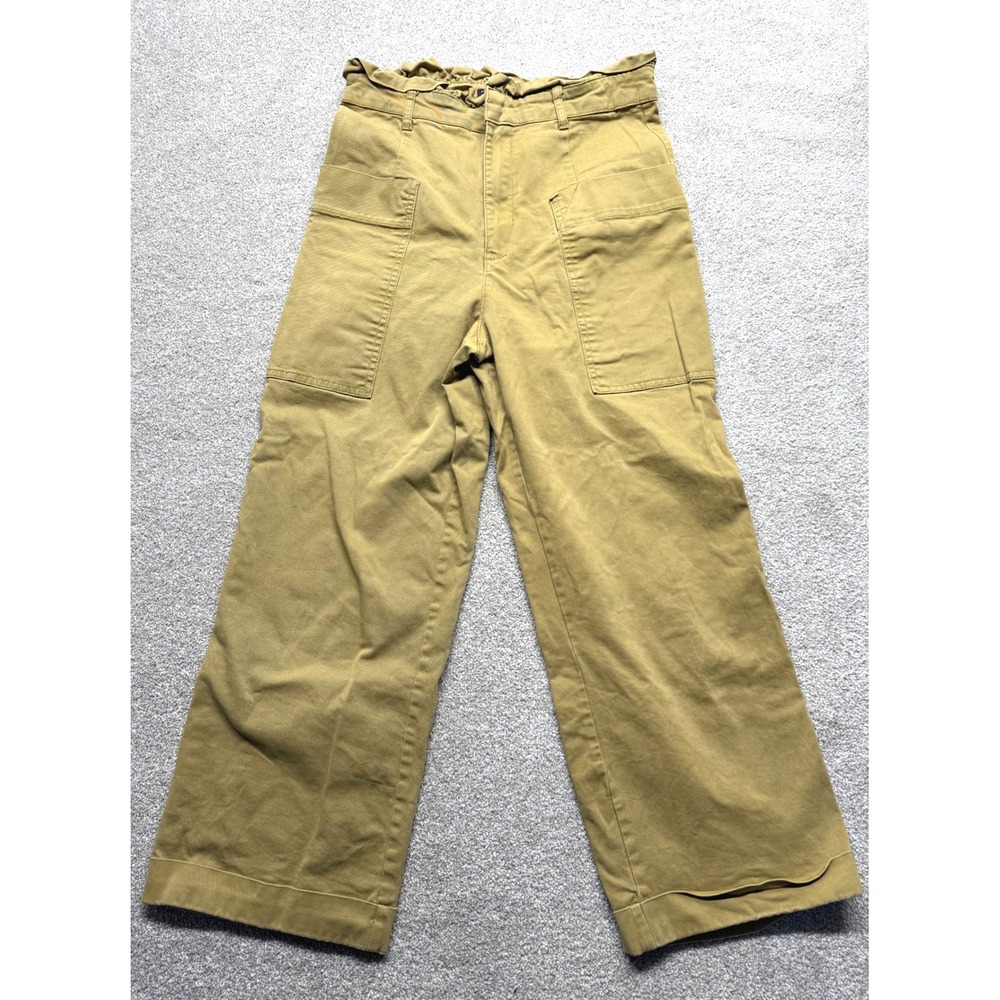 ZARA High Waisted Paperbag Waist Cargo Pants Khaki Size M